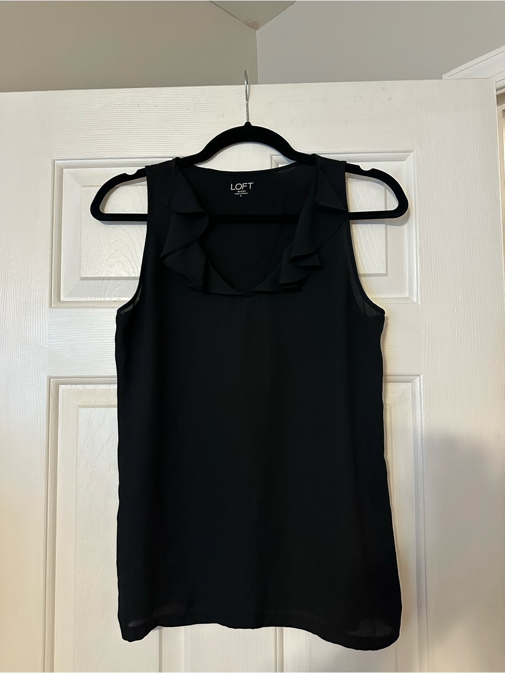 LOFT Black Sleeveless Ruffle Neck Camisole